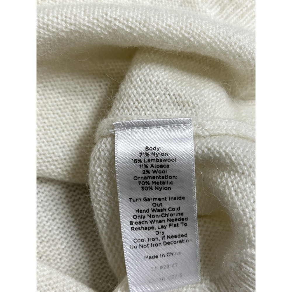 TALBOTS cream & gold tinsel holiday JOY sweater‎ wool alpaca blend size Small - Picture 6 of 6